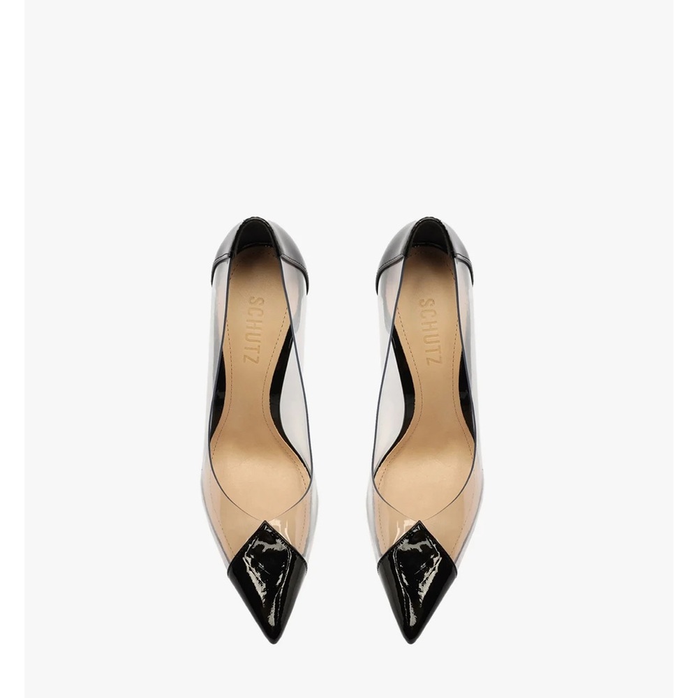 SCHUTZ CENDI PUMPS Black and Clear Heels